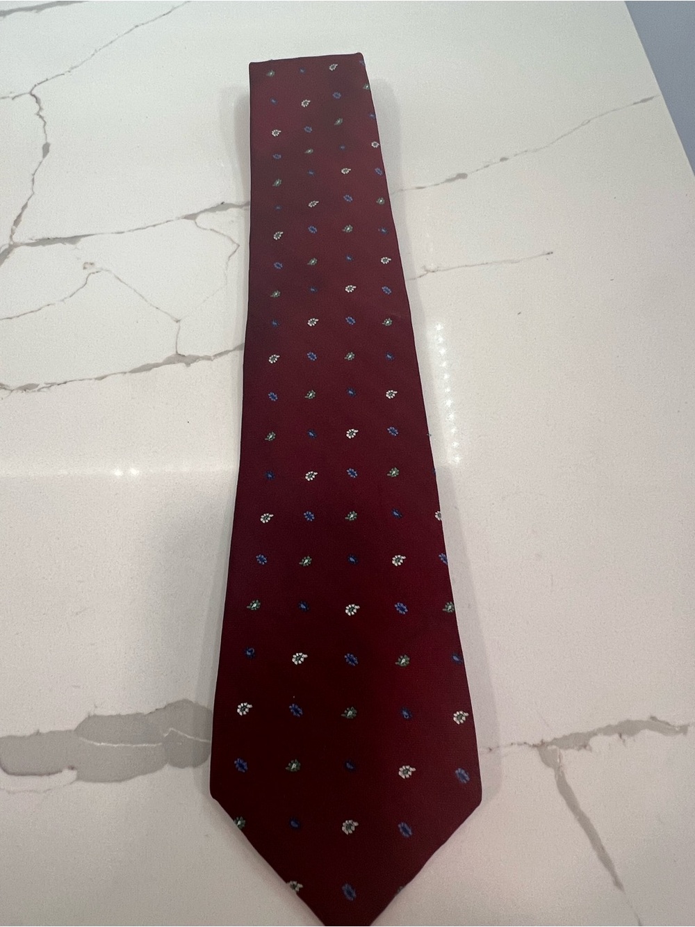 NWT Jos. A. Bank Burgundy Long Silk Tie with Multi-Color Dot Motif